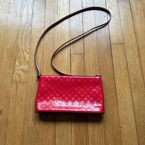 Kate Spade NY Red Patent Leather Deboss Logo Emerald Avenue Crossbody Bag - Picture 9 of 16